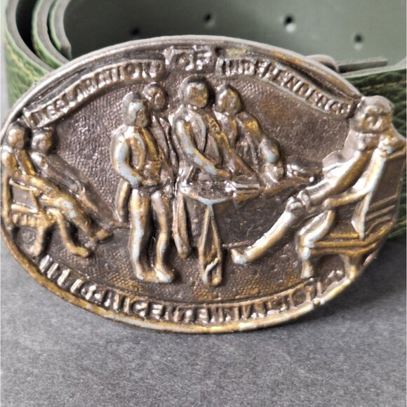 American Commemorative Declaration of independence Belt Buckle W/Belt Vtg - Picture 2 of 6